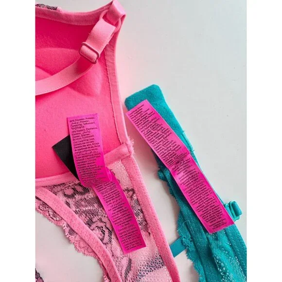 Lot of 2 LA SENZA Hello Sugar Pink Turquoise Lace Trim Push Up Bras, Size 34B - Picture 13 of 14